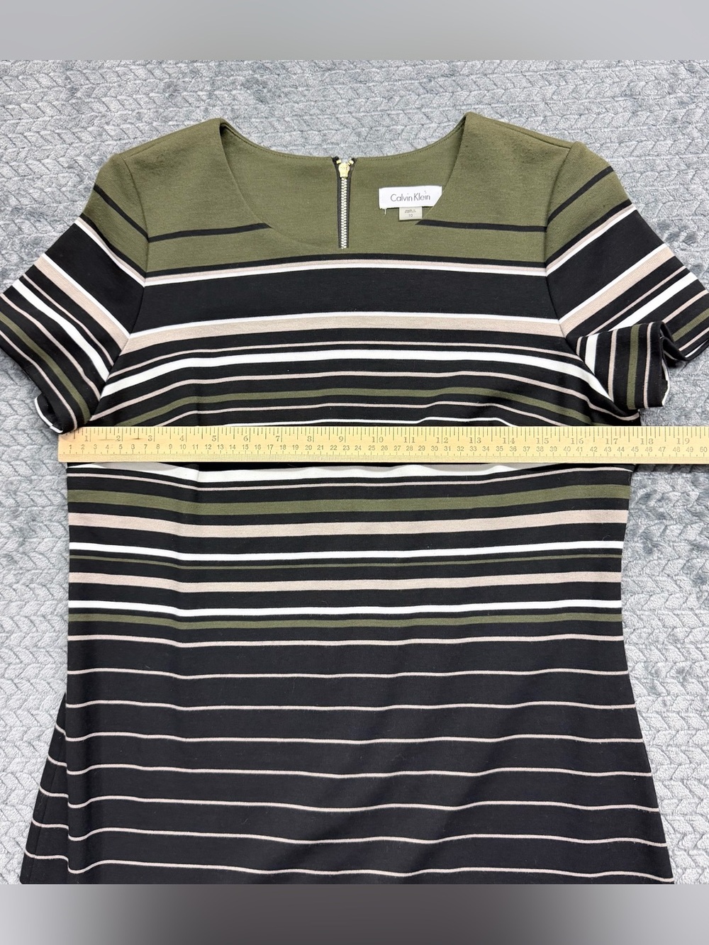 Calvin Klein Striped Sheath Dress Olive Green and Black Size 10 - Picture 8 of 10
